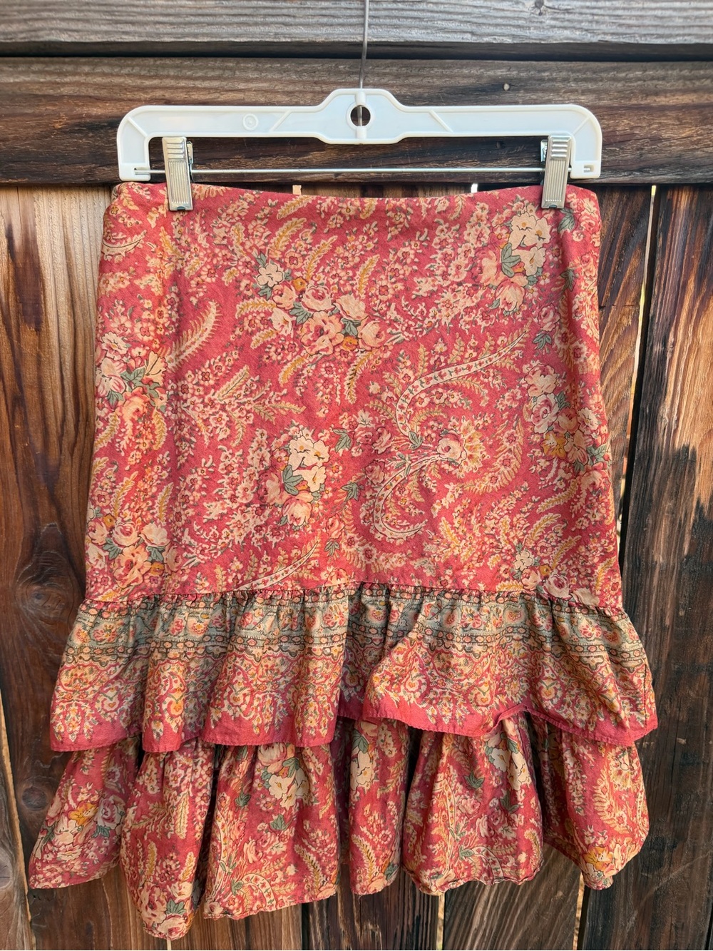 Chaps Denim Floral Paisley Tiered Ruffle Skirt Size 4 Boho